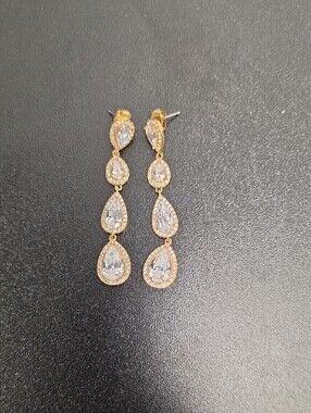 Gold and Clear Teardrop Dangle Earrings - Elegant Women’s Jewelry